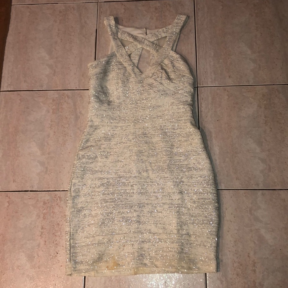 White and Silver Criss Cross Chest Dress